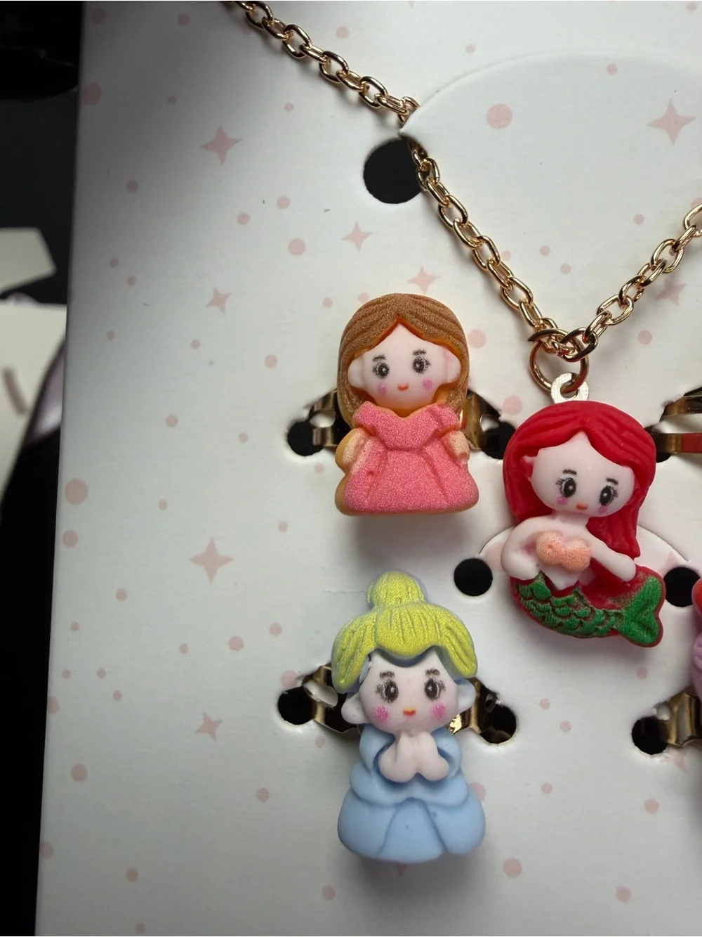 UNIFULL Kids Princess Charm Necklace And Ring Set in Pastel Colors Gold Tone
